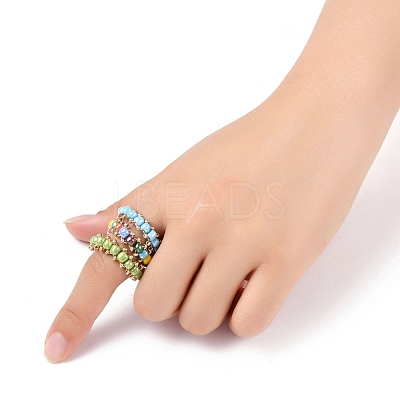 Round Glass Seed Beaded Finger Rings RJEW-JR00307-1