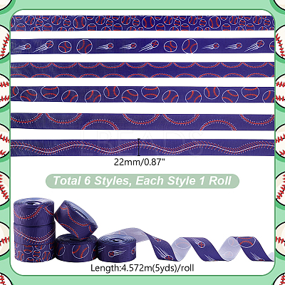 6 Styles Baseball Theme Polyester Ribbon OCOR-GA0001-97-1