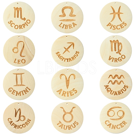 12Pcs 12 Styles Wood Pendants WOOD-FS0001-25-1