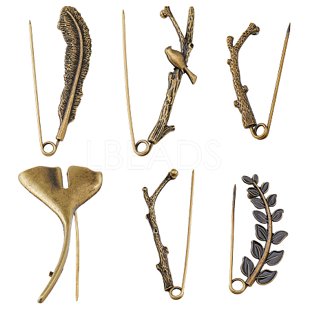 6Pcs 6 Styles Alloy Brooches for Clothes Backpack JEWB-HS0001-02-1