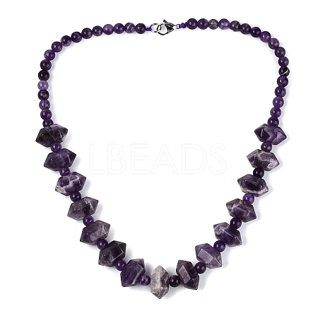 Natural Amethyst Round & Cone Beaded Necklaces NJEW-N064-03G-1