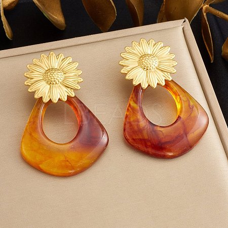 304 Stainless Steel & Resin Stud Dangle Earrings for Women SA-CBA717A-01G-02-1