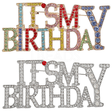 2Pcs 2 Styles It's My Birthday Alloy Rhinestone Brooches for Backpack Clothes JEWB-GF0011-51A-1