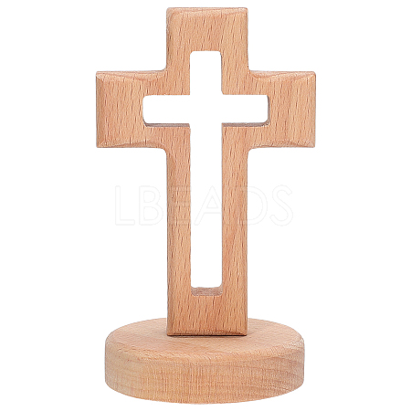 Wood Cross Figurines Ornaments DJEW-WH0016-75-1
