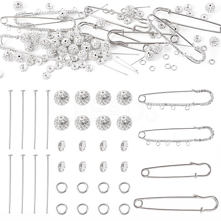 8Pcs 4 Styles Iron Rhinestone Safety Pins FIND-TA0008-81-1