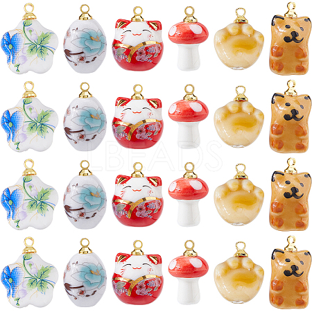 24Pcs 6 Styles Porcelain Pendants PALLOY-FH00169-1