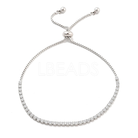 Brass Pave Clear Cubic Zirconia Flat Round Box Chain Slider Bracelets BJEW-B094-12A-P-1
