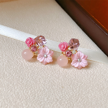 Flower Alloy Glass Stud Earrings FS-WG2DF47-04-1