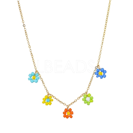 Glass Seed Bead Flower Bib Pendant Necklaces PW-WGC3FE4-02-1