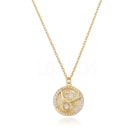 925 Sterling Silver 12 Constellation Necklace Gold Horoscope Zodiac Sign Necklace Round Astrology Pendant Necklace with Zircons Birthday Jewelry Gift for Women Men JN1089D-1