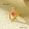 Preserved Flowers 304 Stainless Steel and Epoxy Resin Open Cuff Rings for Women FS-WGCF311-10-1