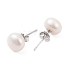 Natural Pearl Round Bead Stud Earrings EJEW-E298-01E-01P-2