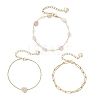 304 Stainless Steel Heart & Natural Morganite Nuggets Link Chain 3 Layer Stackable Necklaces BJEW-JB12459-03-4