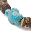 Natural Coconut Disc & Synthetic Turquoise Turtle Beaded Stretch Bracelet BJEW-JB09699-05-3