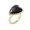 Heart Brass Natural Obsidian Finger Rings RJEW-D304-01G-G-2