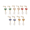 Glass Heart with Acrylic Flower Dangle Stud Earrings EJEW-MZ00077-1