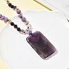 Natural Amethyst Rectangle Pendant Glass Beaded Long Necklaces GG-CBAE048-02A-3