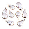 Electroplate Natural Baroque Pearl Keshi Pearl Pendants PEAR-Q008-22G-2