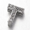 Platinum Plated Brass Micro Pave Cubic Zirconia Letter Slide Charms ZIRC-E015-04T-1