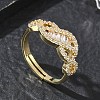 Adjustable Brass & Clear Cubic Zirconia Finger Rings with Interwoven Design CU-CBA7E55-06G-1