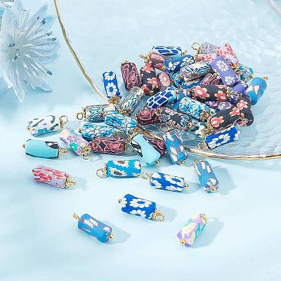 Handmade Flower Printed Polymer Clay Pendants FIND-SC0002-90-1