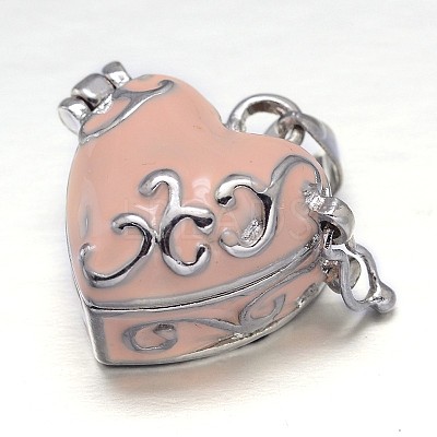 Enamel Heart Rack Plating Brass Prayer Box Pendants KK-L101-02-1