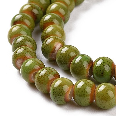 Handmade Fancy Antique Glazed Porcelain Ceramic Round Beads Strands PORC-L019-6mm-10-1