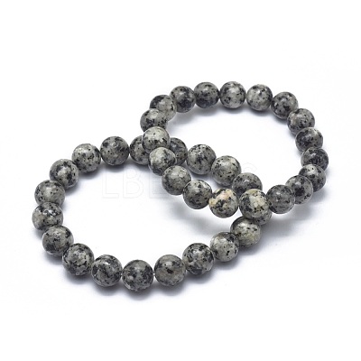 Natural Sesame Jasper/Kiwi Jasper Bead Stretch Bracelets BJEW-K212-C-033-1