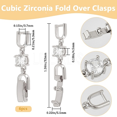6Pcs Extender Clasps Brass Micro Pave Cubic Zirconia Fold Over Extension Clasps FIND-BBC0003-54A-1