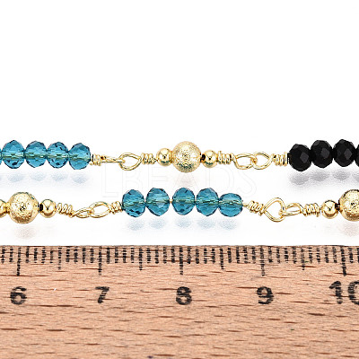 Handmade Brass Link & Glass Beaded Chains KK-N281-07G-1