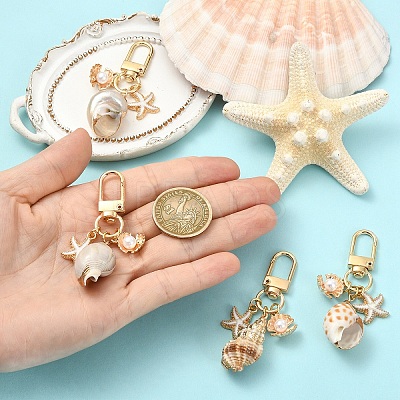 Electroplate Spiral Shell Pendant Decorations HJEW-YW00240-01-1