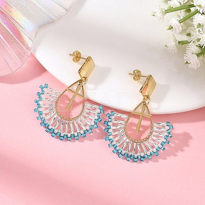 304 Stainless Steel with Glass Seed Beads Hoop Dangle Earrings EJEW-MZ00824-1