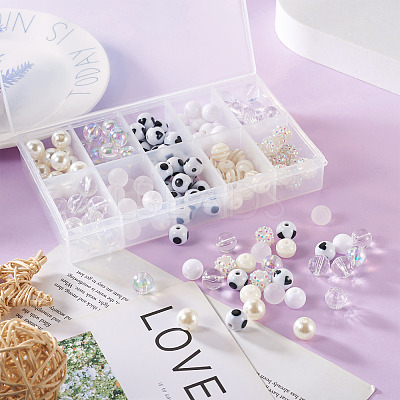 160Pcs 10 Style ABS Plastic Imitation Pearl Beads & Transparent & Opaque Acrylic Beads FIND-SW0001-31-1