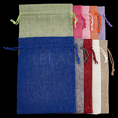 10Pcs 10 Colors Rectangle Burlap Packing Pouches ABAG-SP0001-50-1