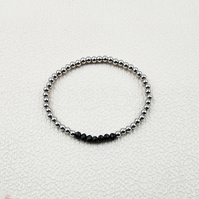 304 Stainless Steel Round Beaded Stretch Bracelets for Women Men KU2841-2-1