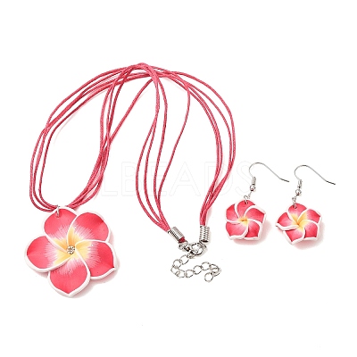 Flower Polymer Clay with Wax Cord Pendant Necklaces & Dangle Earrings Sets FS-WG2CAA9-05-1