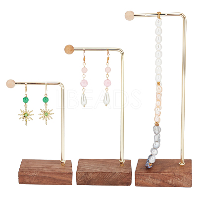 3Pcs 3 Sizes Alloy Jewelry Display Stands with Wood Base EDIS-WH0022-25-1