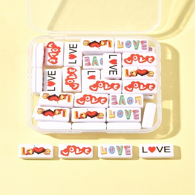 40Pcs 4 Colors Printed Opaque Acrylic Beads OACR-FS0004-05-1