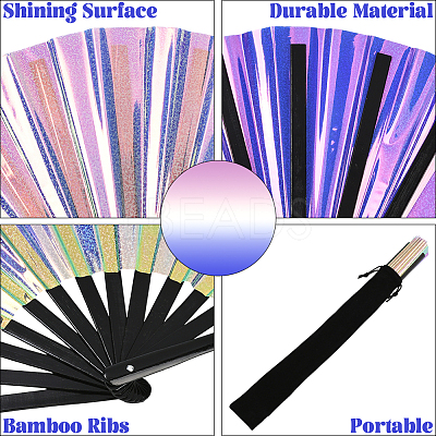 1Pc Bamboo with Oxford Fabric Glitter Powder Folding Fans AJEW-SP0003-77D-1