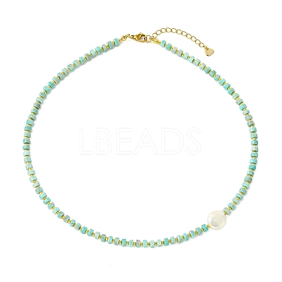 Natural Keshi Pearl Coin and Natural Amazonite Heishi Beaded Necklaces for Women NJEW-JN06344-1