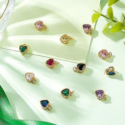 16Pcs 8 Colors Real 18K Gold Plated Brass Inlaid Cubic Zirconia Charms FIND-GA0002-34-1