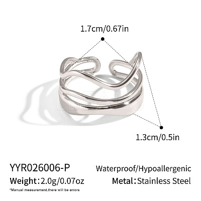 304 Stainless Steel Layered Waved Cuff Rings LS-IP1219-3-1