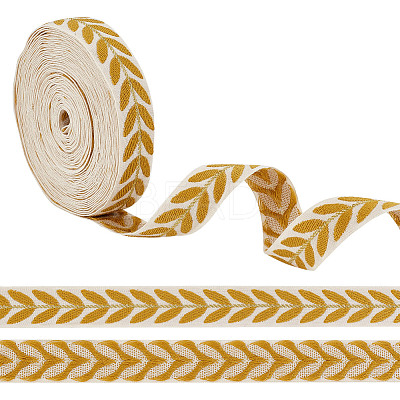 about 10.5~11 yards Ethnic Style Polycotton Jacquard Leaf Ribbons OCOR-GO0001-15C-1