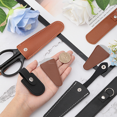 8pcs 7 Style Imitation Leather Protective Scissors Cover AJEW-CA0003-38-1