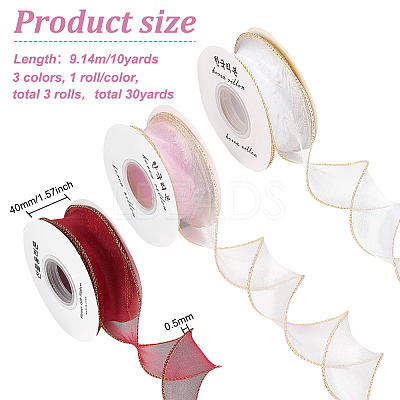 3 Rolls 3 Colors Organza Ribbons SRIB-FG0001-15-1