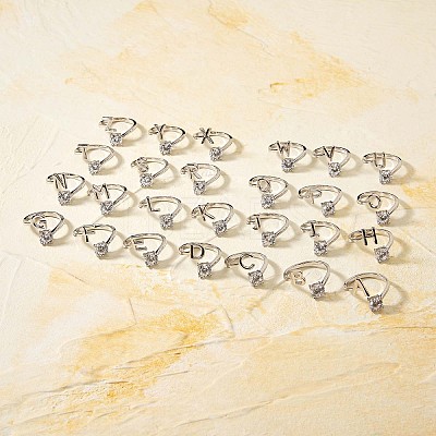 Anti-Tarnish Rhodium Plated 925 Sterling Silver Initial Letter Open Cuff Ring JR852C-1