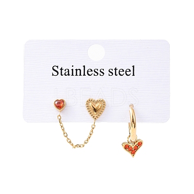 304 Stainless Steel Heart Stud Earring & Hoop Earring Sets EJEW-K268-93G-01-3-1