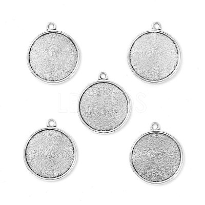 Tibetan Style Antique Silver Alloy Flat Round Pendant Cabochon Settings TIBEP-M022-45AS-1