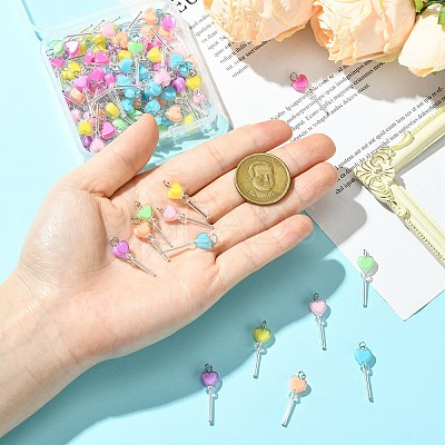 100Pcs Acrylic & Glass Pendants PALLOY-CJ00180-1