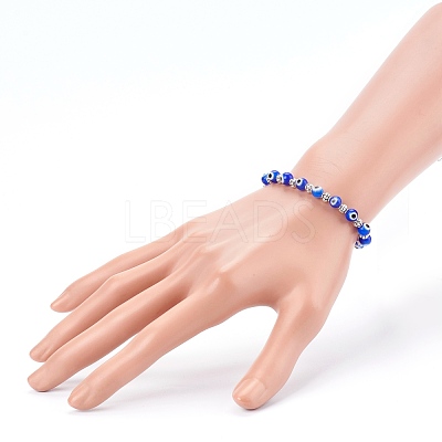 Handmade Round Evil Eye Lampwork Beaded Stretch Bracelets X-BJEW-JB05974-02-1